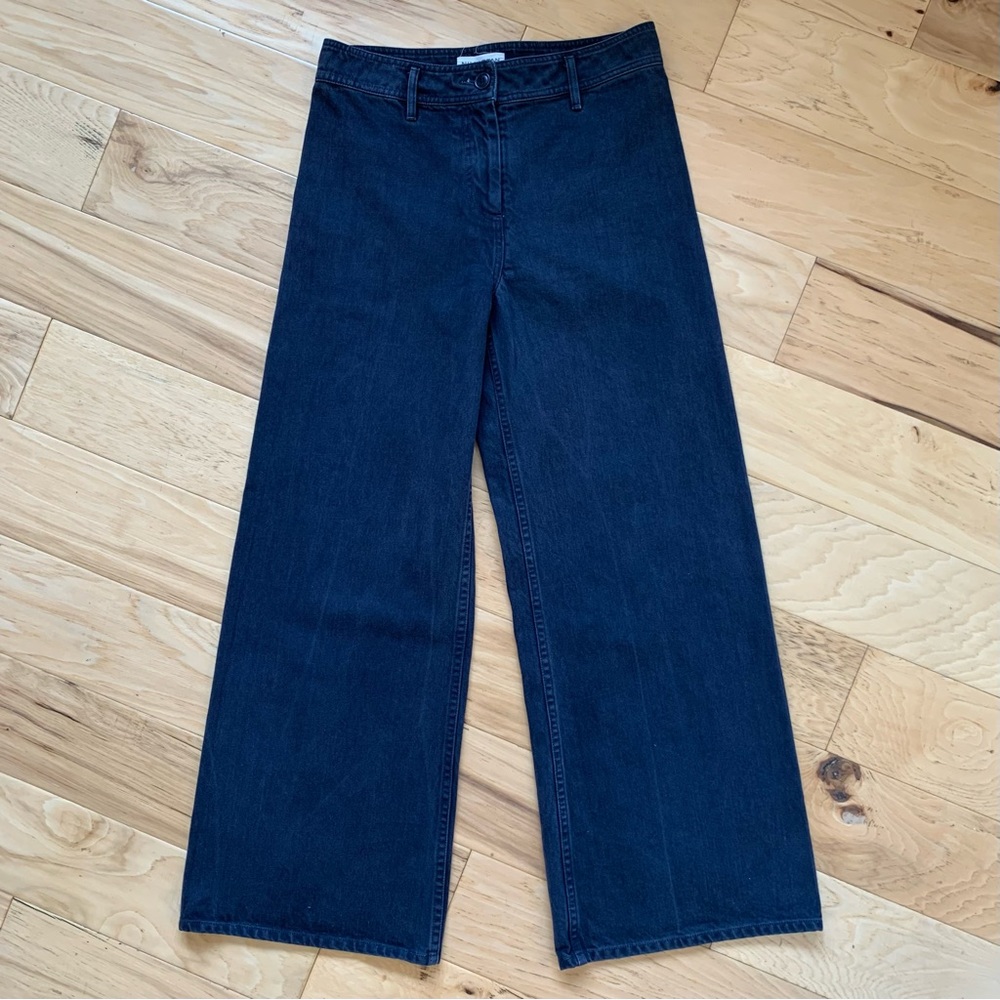 Nili Lotan Pants Megan Wide Leg Crop Denim Trouser Jeans High Rise Carbon Size 4